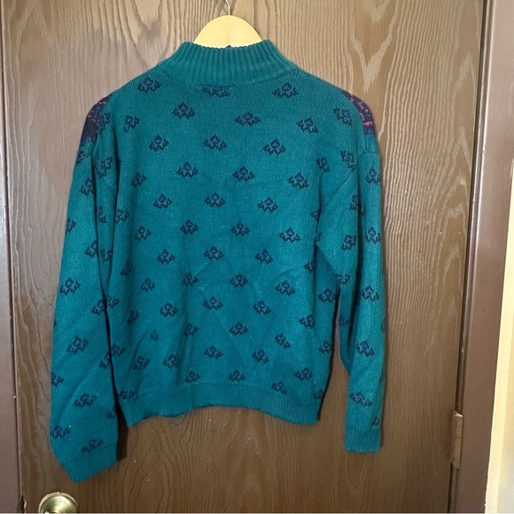 Vibrant Teal and Pink Women's Turtleneck Sweater - Picture 2 of 3